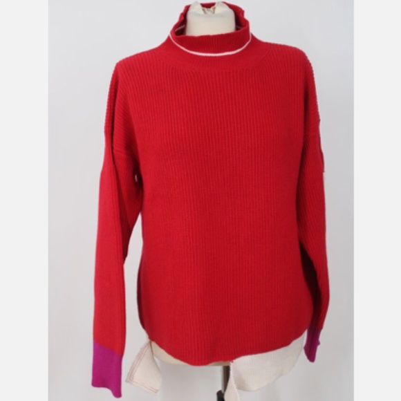 Marni IT 40 Red Wool Rib Knit Mock Neck Contrast Trim Chunky Sweater Italy - Picture 3 of 11